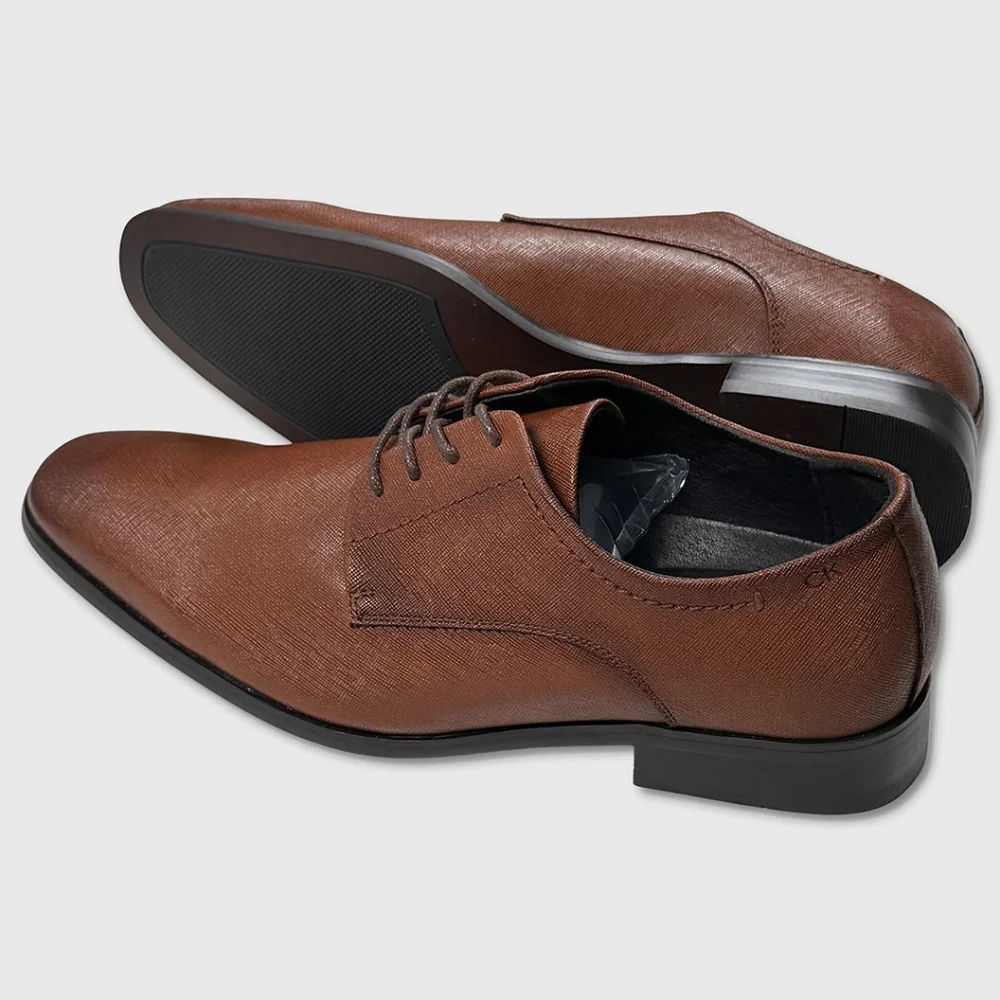 Calvin Klein Jave Plain Toe Derby Dress Shoes - NEW Mens 9.5 Brown - #48725-OFCL